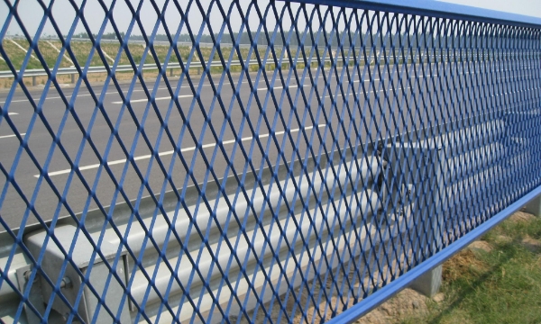 藍色的防眩網安裝在道路一側。
